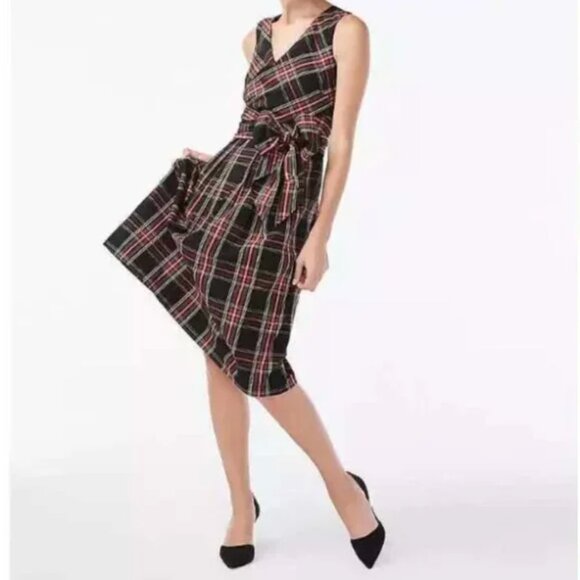 J. Crew NWT Tartan Plaid Sleeveless Bow Dress in Red + Black, size 4P - Picture 1 of 12